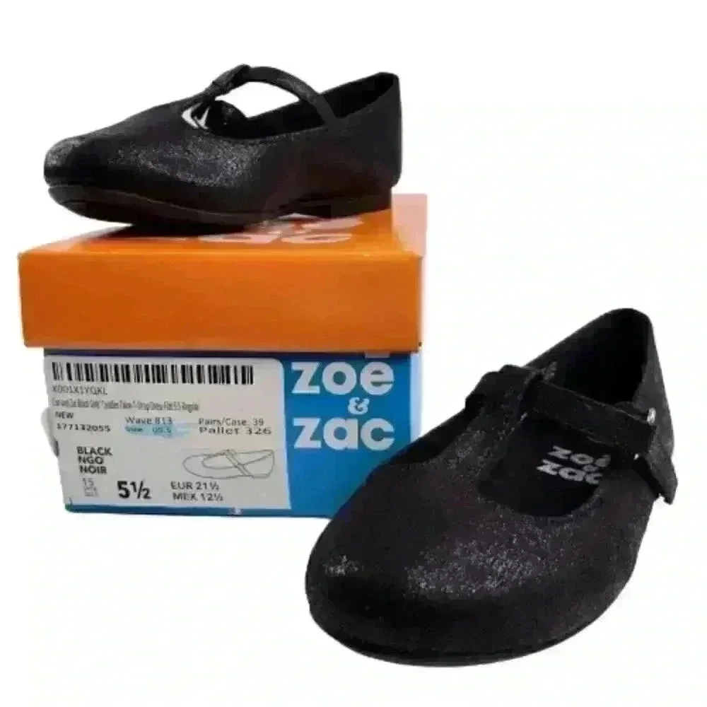Zoe and Zac Girls' Toddler Smooth Black T-Strap